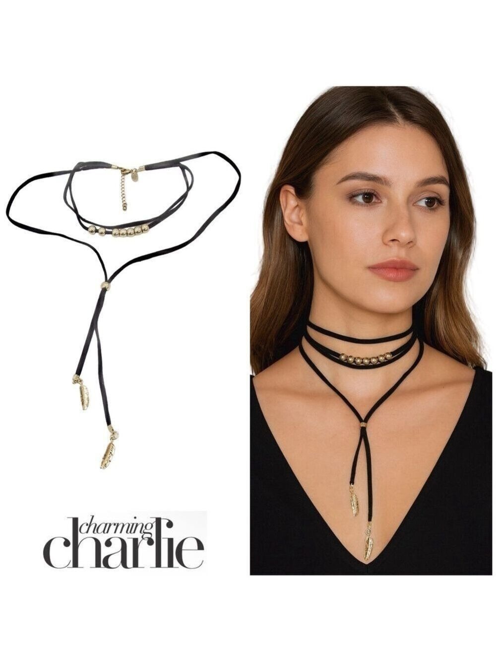 CHARMING CHARLIE 3 Strand Dangle Choker Necklace